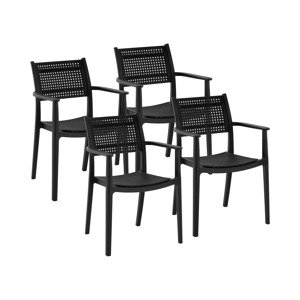 Židle – sada 4 kusů – – do 150 kg – vyplétané opěradlo– opěrka rukou černá barva - Royal Catering