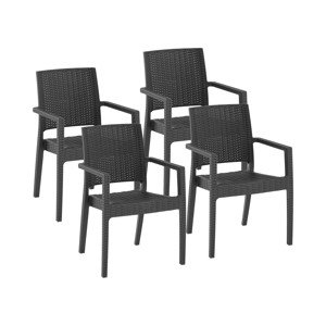 Židle – sada 4 ks – – do 150 kg – opěradlo s košíkovým vzorem – loketní opěrka – černá barva - Royal Catering