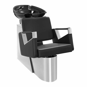 Kadeřnický mycí box s křeslem 600 x 505 mm Black základna z ušlechtilé oceli - Kadeřnická umyvadla physa