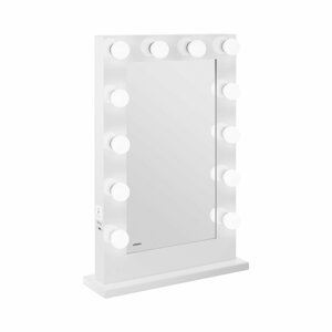 Maskérské zrcadlo bílý rám 12 žárovek vysoké hranaté - Zrcadla physa