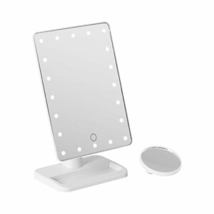 Kosmetické zrcátko bílé 10násobné zvětšení 20 LED diod reproduktor - Zrcadla physa