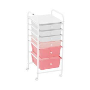 Kosmetický vozík 6 zásuvek růžová/bílá - Kosmetické vozíky physa