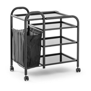 Kosmetický vozík s pytlem na prádlo 5 l 4 skleněné police černý - Kosmetické vozíky physa
