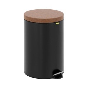 Nášlapný odpadkový koš s víkem ve vzhledu dřeva 20 l černý lakovaná ocel - Koše na odpadky ulsonix