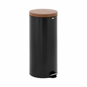 Nášlapný odpadkový koš s víkem ve vzhledu dřeva 30 l černý lakovaná ocel - Koše na odpadky ulsonix