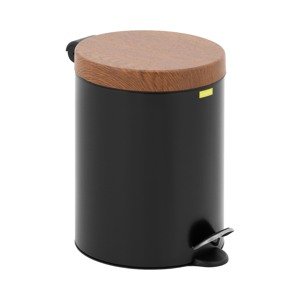 Nášlapný odpadkový koš s víkem ve vzhledu dřeva 5 l černý lakovaná ocel - Koše na odpadky ulsonix