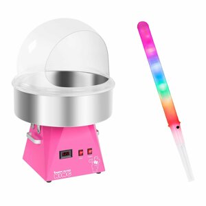 Stroj na cukrovou vatu v sadě s LED svítícími tyčinkami ochranný kryt 52 cm 1 030 W růžový - Stroje na cukrovou vatu Royal Catering